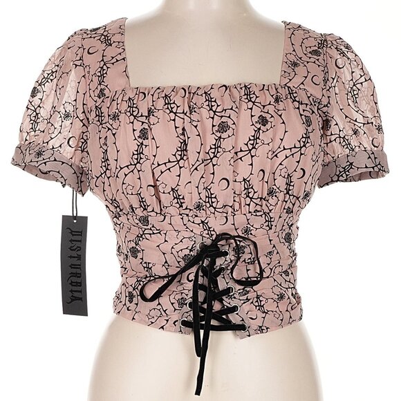 DISTURBIA Rosethorn chiffon corset front crop top - Picture 6 of 9